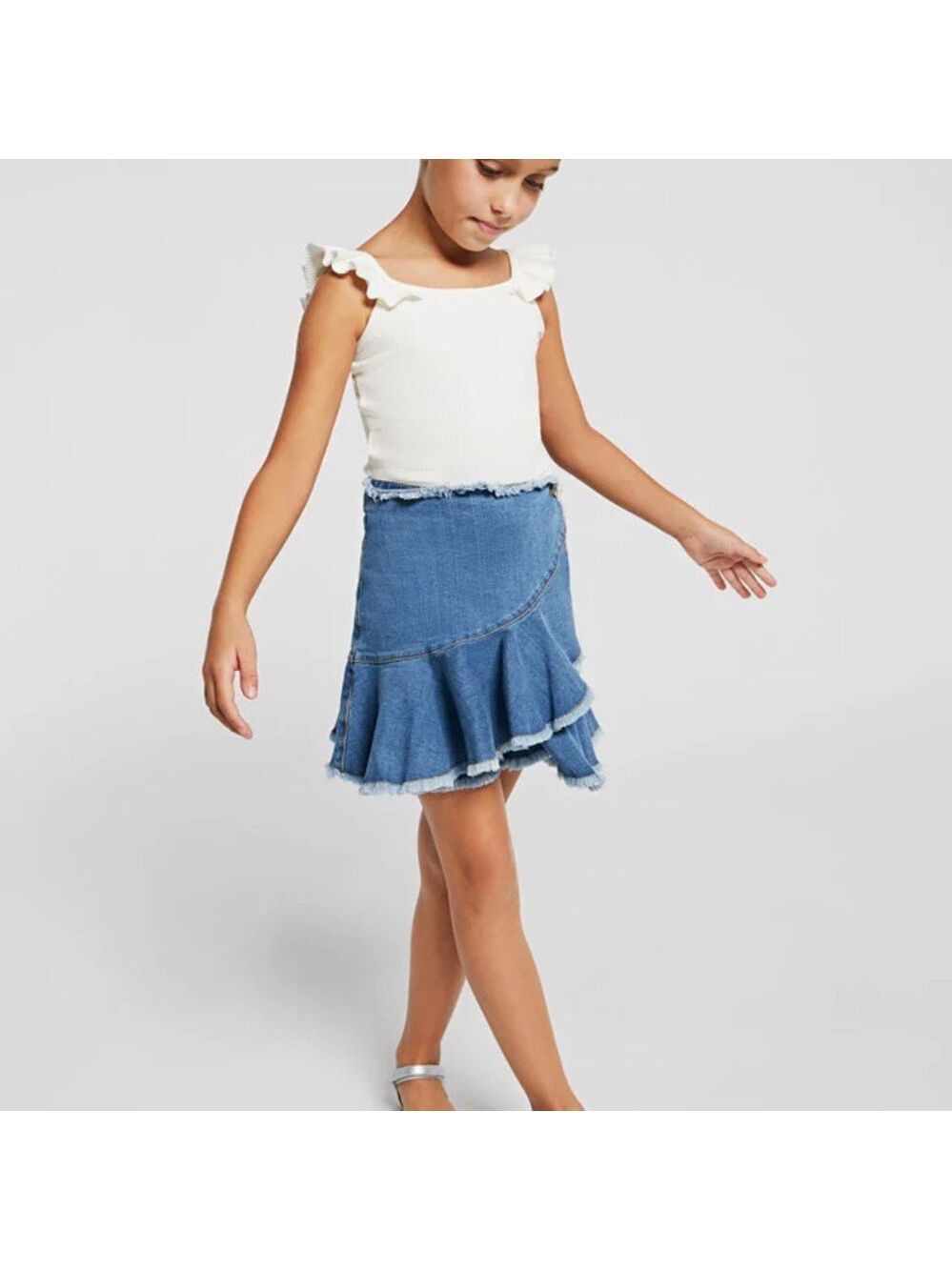 Size 10 Girls Mayoral Denim Ruffle Skirt